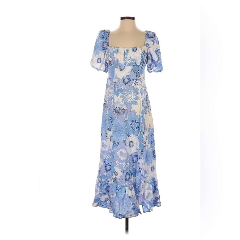 London Times Blue and White Floral Midi Dress